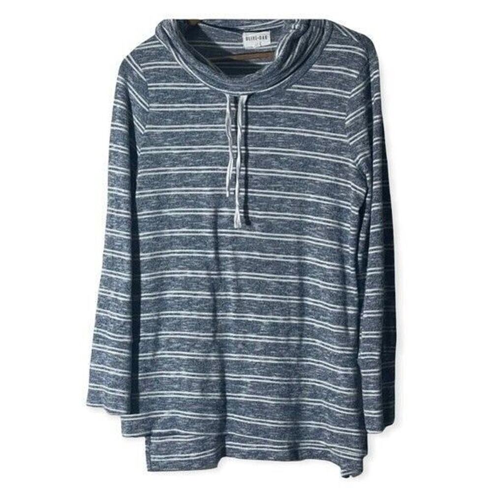 Olive & Oak Cowl Neck Sweatshirt Women's XL Blue White Marled Athleisure
